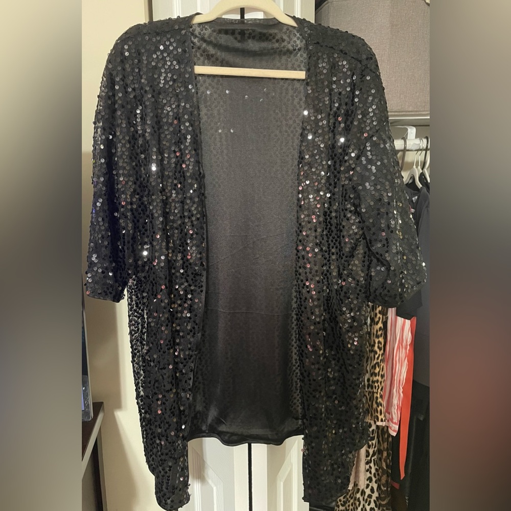 SHEIN Open Front Sequin Cardigan